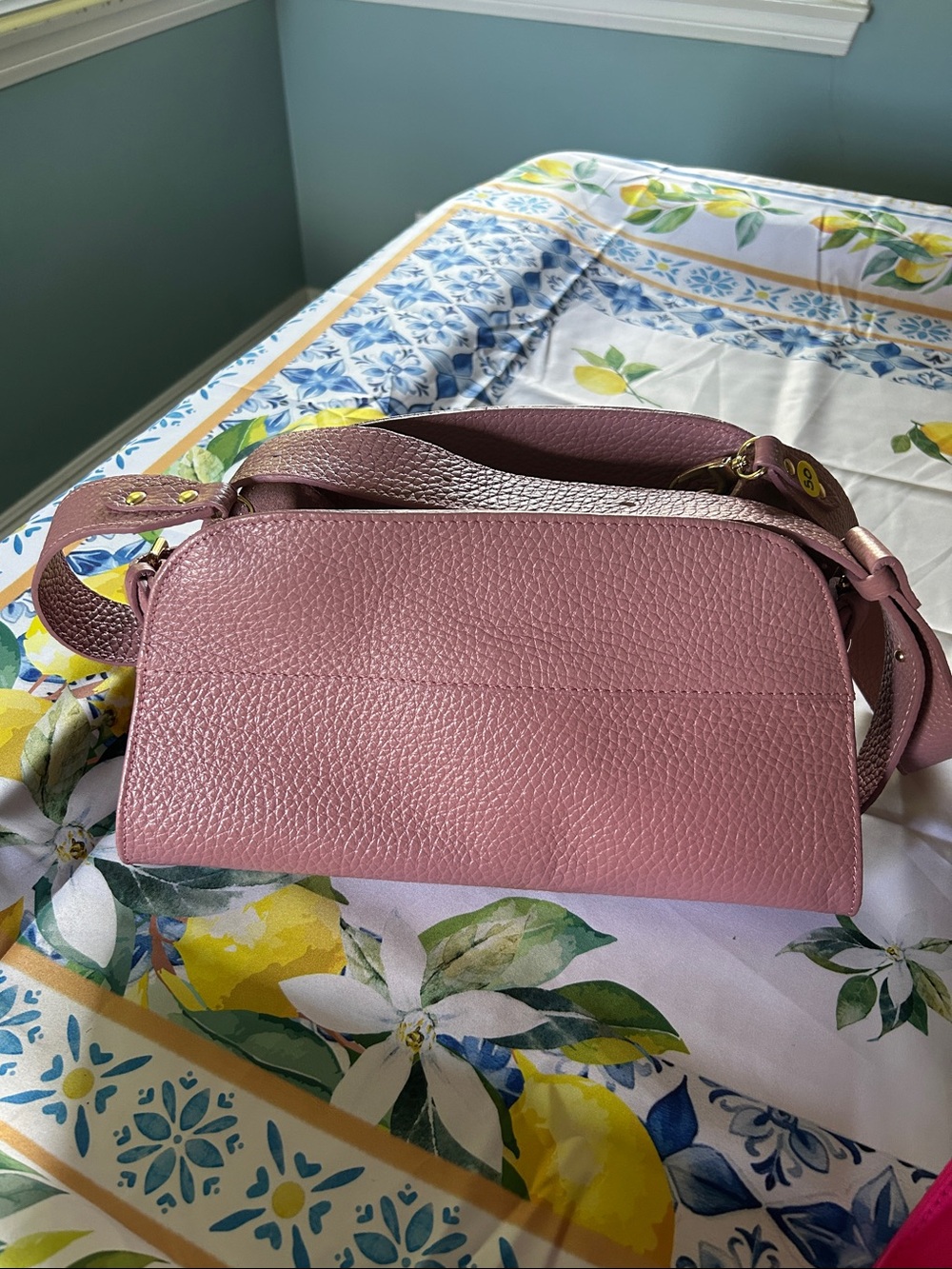 Pebbled Dusty Pink Leather Crossbody Bag with Adjustable Strap